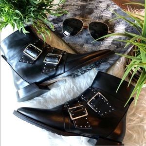 NWT Capezzani Leather Studded Boots w Buckles